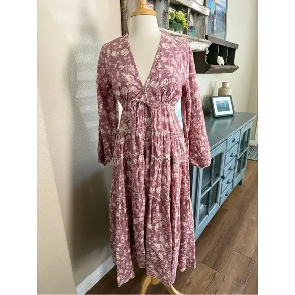 NWT Free People Womens Tiered Pappiet Midi Dress Current Rose Medium - Picture 6 of 16